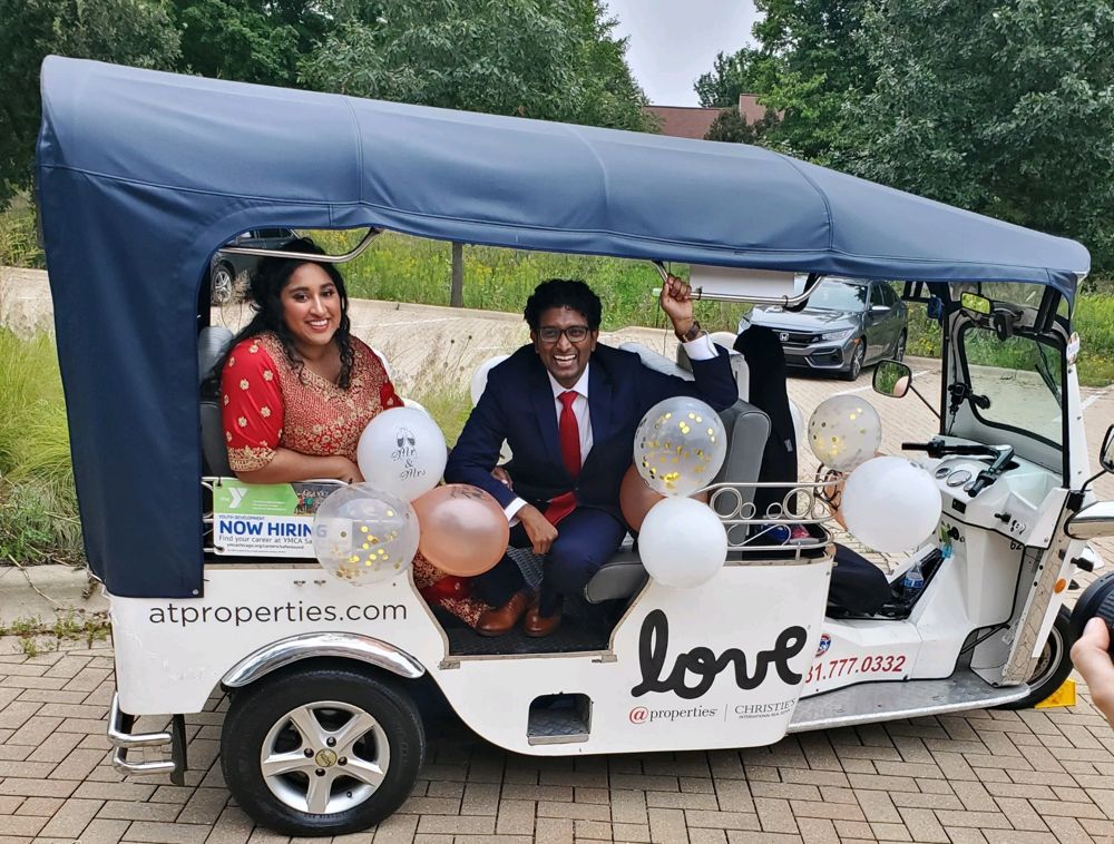 Tuk tuk decorated for a wedding